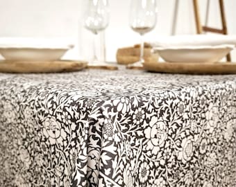 French Coated Cotton Tablecloth Black and White vintage
