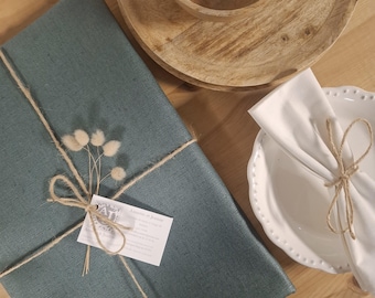 Green Coated Linen Tablecloth – Waterproof, Easy Care – Round, Oval, Rectangle – Custom Sizes – Made in France