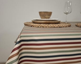 French COATED striped tablecloth in Vosges cotton.