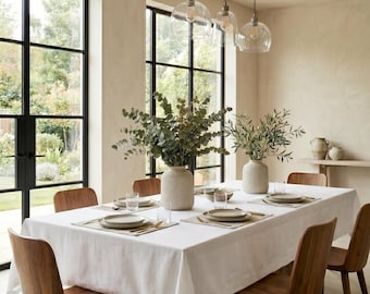 Plain white tablecloth in Vosges cotton. Made in France