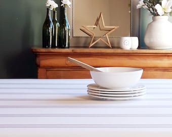 Beige striped cotton tablecloth from the Vosges