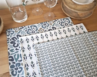 Blue and white washable placemats. Last batches available.