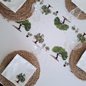 Cotton tablecloth with "Olive trees". Square, round, rectangular or oval tablecloth on request