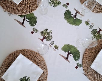 Cotton tablecloth with "Olive trees". Square, round, rectangular or oval tablecloth on request