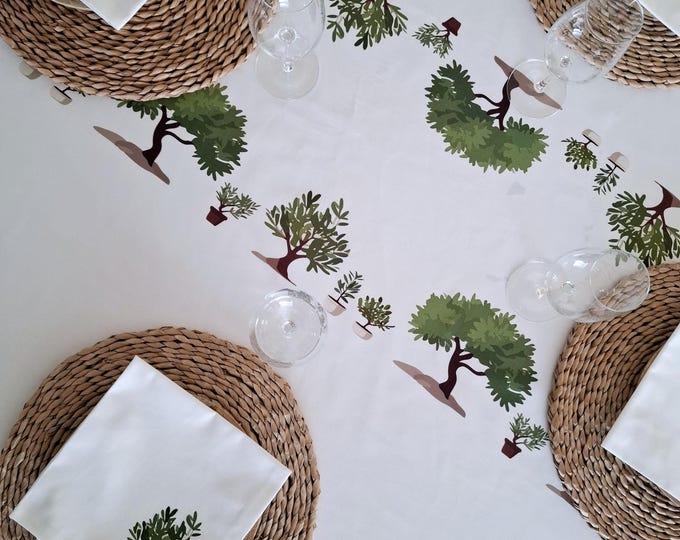 Featured listing image: Cotton tablecloth with "Olive trees". Square, round, rectangular or oval tablecloth on request