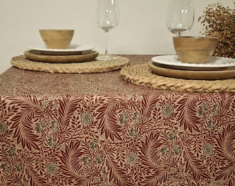 Red and beige French coated tablecloth in Vosges cotton.