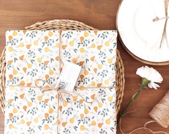 French coated cotton tablecloth from the Vosges with yellow pears