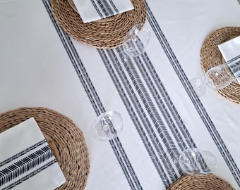 Blue herringbone cotton tablecloth. Square, round, rectangular or oval tablecloth on request