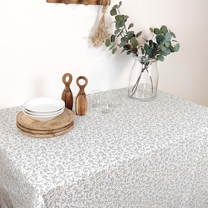 Floral French Coated tablecloth, white, blue and yellow