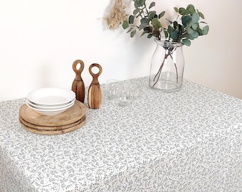 Floral French Coated tablecloth, white, blue and yellow
