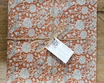 Terracotta Oilcloth Tablecloth – Blue Floral Pattern, Waterproof.