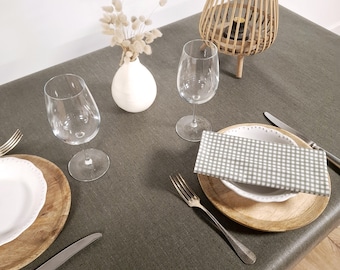 KAKI Coated Linen Tablecloth – Waterproof, Easy Care – Round, Oval, Rectangle – Custom Sizes – Made in France