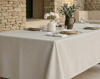 XL coated tablecloth made in France. gray "vichy" 78 / 90 / 98 inches