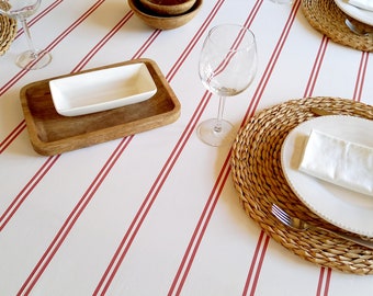 French cotton tablecloth  brick red stripes