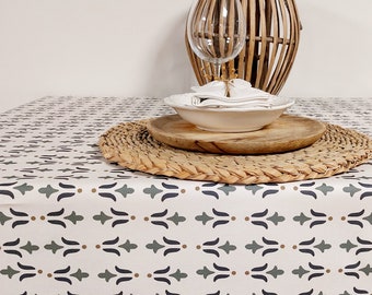 French coated tablecloth in Vosges cotton, blue and green.