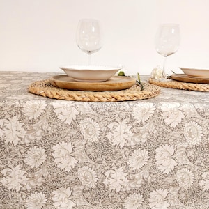 Vintage Floral Coated Tablecloth – Cream and grey