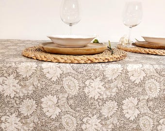 Vintage Floral Coated Tablecloth – Cream and grey