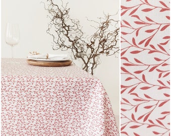 French coated tablecloth in red and white cotton. Rectangle, square, round, oval tablecloth, custom dimensions.