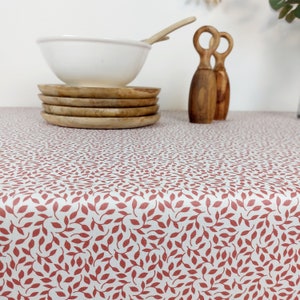 Vosges cotton tablecloth with red foliage. Rectangle, square, round, oval tablecloth, custom dimensions. Made in France