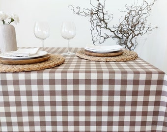Coated tablecloth gingham hazelnut 200g/m2