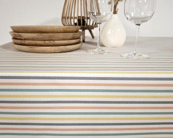 Multicolored striped coated tablecloth