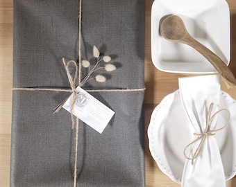 Grey Coated Linen Tablecloth – Waterproof, Easy Care – Round, Oval, Rectangle – Custom Sizes – Made in France