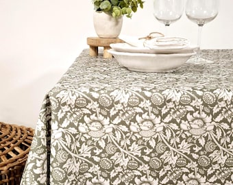 French Coated Cotton Tablecloth green and white