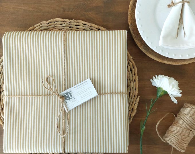 Featured listing image: French coated tablecloth in Vosges cotton with "ochre" stripes.