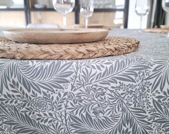 Blue and white vintage floral patterned cotton coated tablecloth