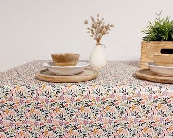 Multi-colored floral coated tablecloth