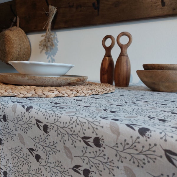 „Romantische“ Tischdecke aus Vogesen-Baumwolle. Breite 145, 195 oder 250 cm