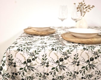Watercolor Green Leaves Oilcloth Tablecloth