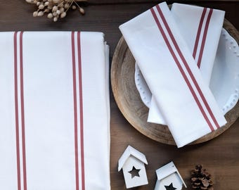 Red striped cotton tablecloth from the Vosges