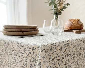 Floral French Coated tablecloth, white, blue and yellow