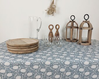 Vosges cotton tablecloth. Greyish blue and milky color