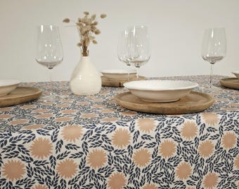 Blue and pink flower Coated Tablecloth - Easy to clean