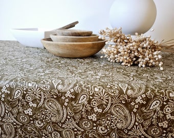 Stain-resistant coated tablecloth with Indian patterns.