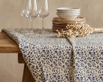 Blue flower Coated Tablecloth - Made in France. Pre order. Shipping april the 10th