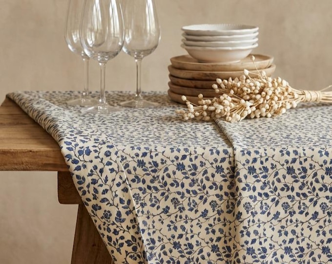 Featured listing image: Blue flower Coated Tablecloth - Made in France. Pre-order. Shipping october the 1st