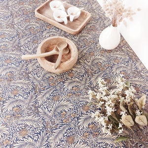 Coated tablecloth in hazel blue and beige cotton. Rectangle, square, round, oval tablecloth, custom dimensions. French made image 6