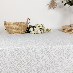 French coated tablecloth in beige and white Vosges cotton. Rectangle, square, round, oval tablecloth, custom size.