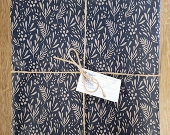 Dark Blue Oilcloth Tablecloth – Botanical Pattern