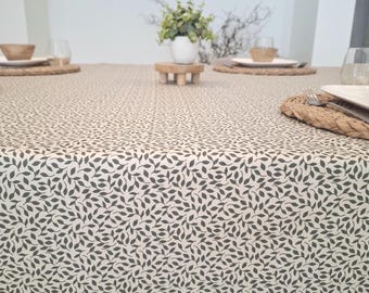 Coated tablecloth with green foliage in Vosges cotton. Round, square, rectangular, oval, custom-made tablecloths