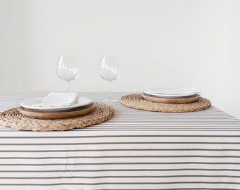 "Cappuccino" striped tablecloth in Vosges cotton.