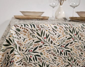 Cream Botanical Oilcloth Tablecloth – Waterproof, Easy Wipe
