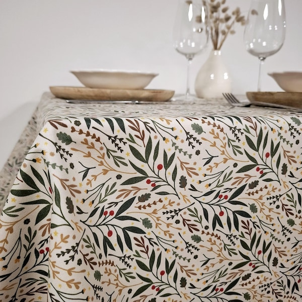 Cream Botanical Oilcloth Tablecloth