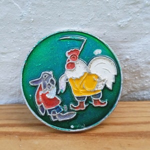 Haas en haan pin, grappige emaille pin, kinderdieren pin.