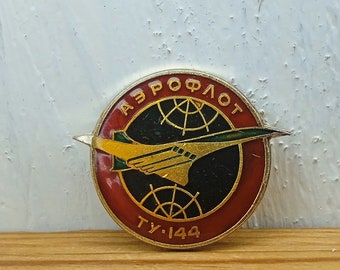 Vintage badge aircraft- TU-144, Airplane pin, Aviation, Secret Santa