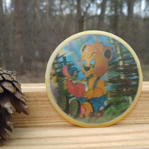 Insignia estéreo, oso y pájaro, icono 3d, insignia vintage, hecho en URSS, idea de regalo, pin vintage plástico