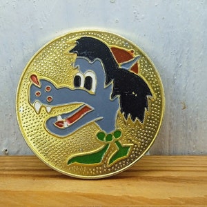Vintage pin Wolf , Backpack childrens pin, Folk tale characters.
